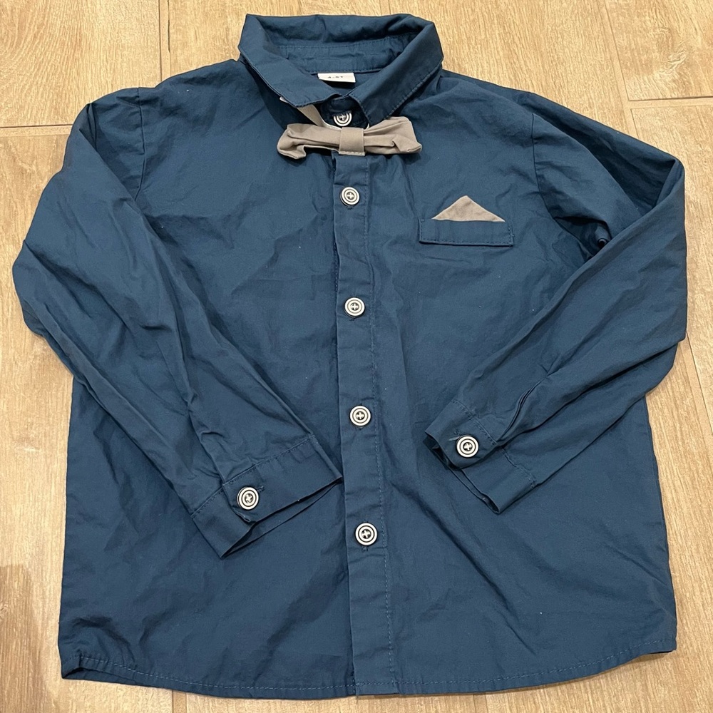 Boys Navy Button-Up Shirt with Bow Tie 4-5T